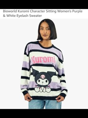 Bioworld Kuromi Purple & White Stripe Eyelash Sweater